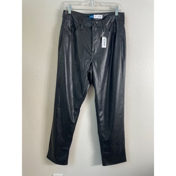NEW Old Navy Womens 12 High Rise OG Loose Faux Vegan Leather Ankle Pants Black - Picture 2 of 11